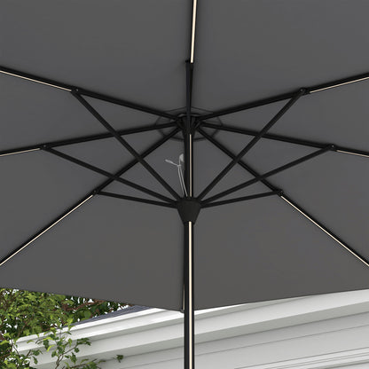 Outsunny Garden Parasol with LED Lights, Solar Charged Patio Umbrella with Crank Handle, for Outdoor, Charcoal Grey