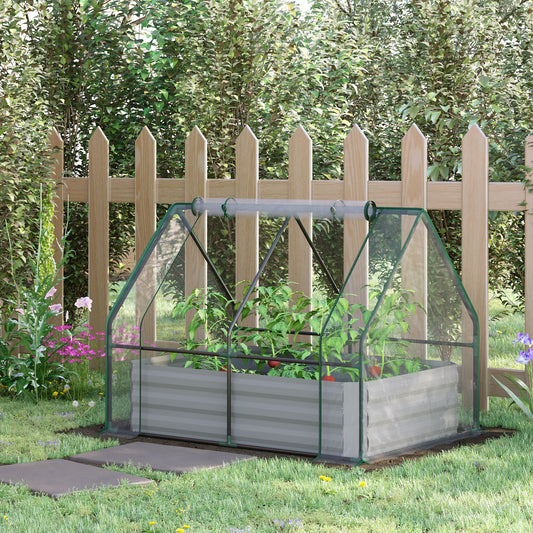 Outsunny Raised Garden Bed with Greenhouse, Steel Planter Box with Plastic Cover, Roll Up Window, Dual Use for Flowers, Vegetables, 127 x 95 x 92cm