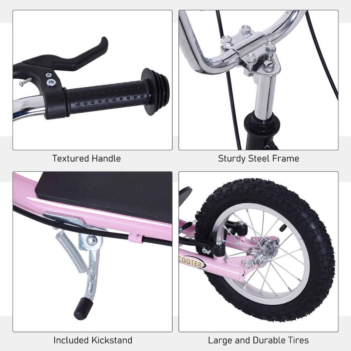 Air Tyre Scooter Adult Teen Push Scooter With Tyres Kids Stunt Scooter Ride On Alloy Wheel Pneumatic Tyres Pink