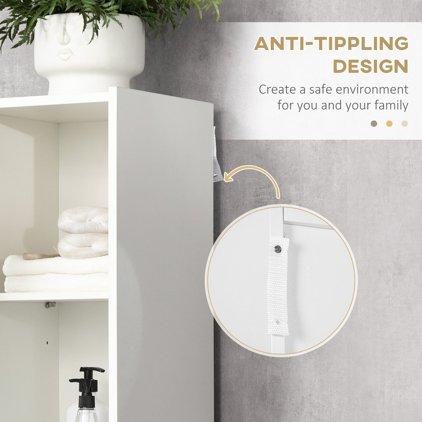 Kleankin Tall Bathroom Cabinet with Adjustable Shelves, 5-Tier Modern Freestanding Tallboy with Storage Cabinets, White