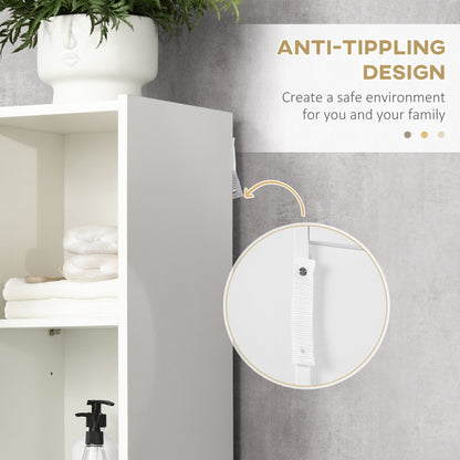 Kleankin Tall Bathroom Cabinet with Adjustable Shelves, 5-Tier Modern Freestanding Tallboy with Storage Cabinets, White