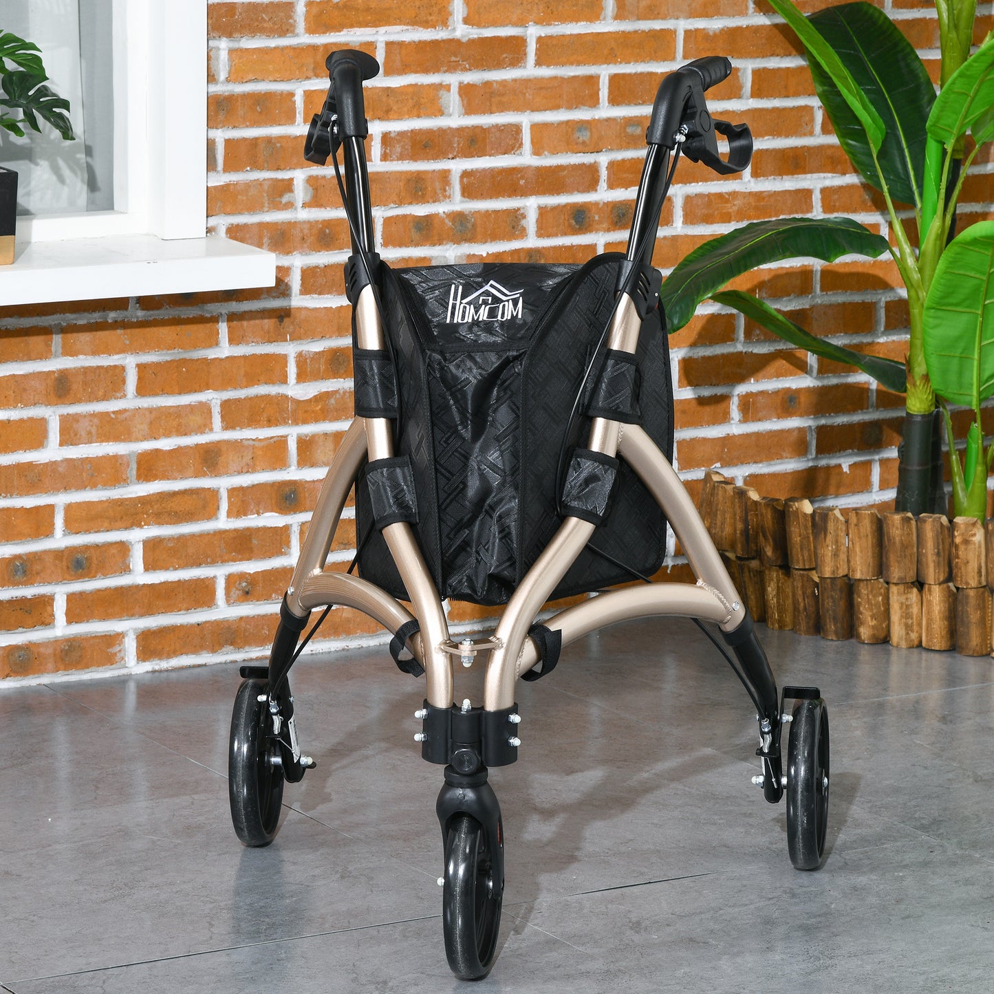 3 Wheel Rollator Lightweight Aluminium Tri Walker With Adjustable Handle, Storage Bag And Dual Brakes, Folding, 5.3kg, Gold Tone