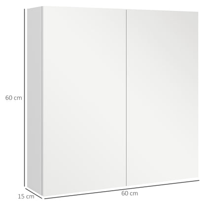 kleankin Bathroom Mirror Cabinet, Wall Mounted Bathroom Storage Cupboard with Adjustable Shelf, 60W x 15D x 60Hcm, High Gloss White