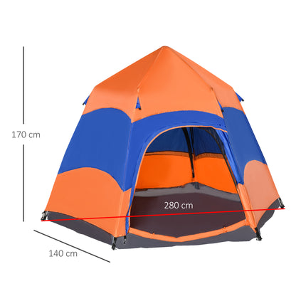 Outsunny Six Man Hexagon Pop Up Tent Camping Festival Hiking Shelter Family Portable
