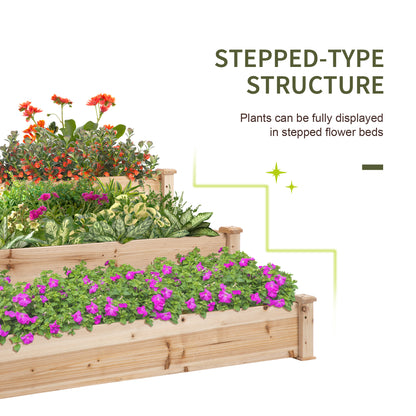 Outsunny Wooden Raised Garden Bed 3-Tier Planter Kit Elevated Planter Box Stand for Yard & Patio 124 x 124 x 56 cm