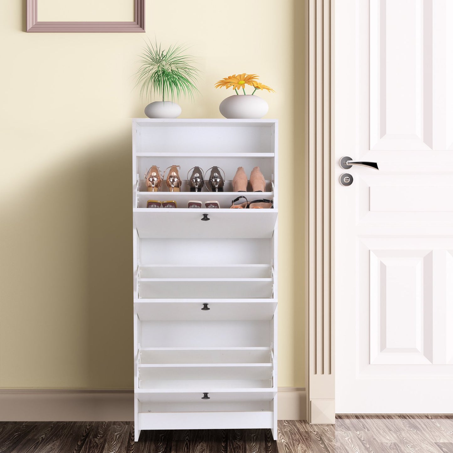 Shoe Storage Cabinet Cupboard Organiser Rack With 3 Drawers, Chipboard-White