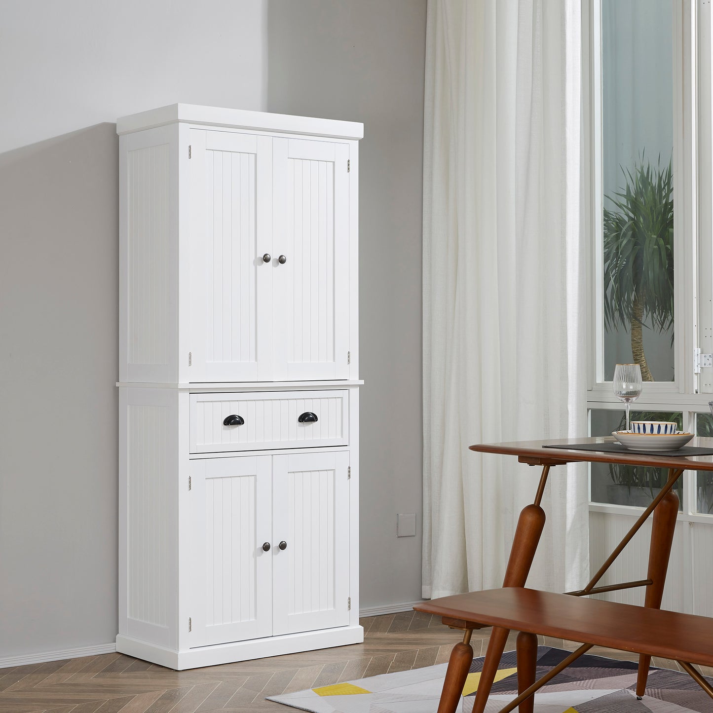 Traditional Kitchen Cupboard  Freestanding Storage Cabinet with Drawer, Doors and Adjustable Shelves, White