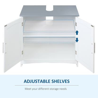 Kleankin Pedestal Under Sink Cabinet with Double Doors, Modern Bathroom Vanity Unit, Storage Cupboard with Adjustable Shelves, White