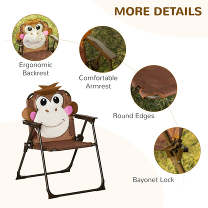 Outsunny Kids Picnic & Table Chair set, Outdoor Folding Garden Furniture w/ Monkey Design, Removable, Adjustable Sun Umbrella, Ages 3-6 Years - Brown