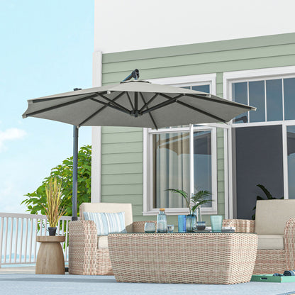 Outsunny 3 m Cantilever Banana Parasol with Cross Base, 360° Rotation Patio Umbrella with Crank Handle, Tilt, Beige