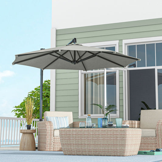 Outsunny 3 m Cantilever Banana Parasol with Cross Base, 360° Rotation Patio Umbrella with Crank Handle, Tilt, Beige