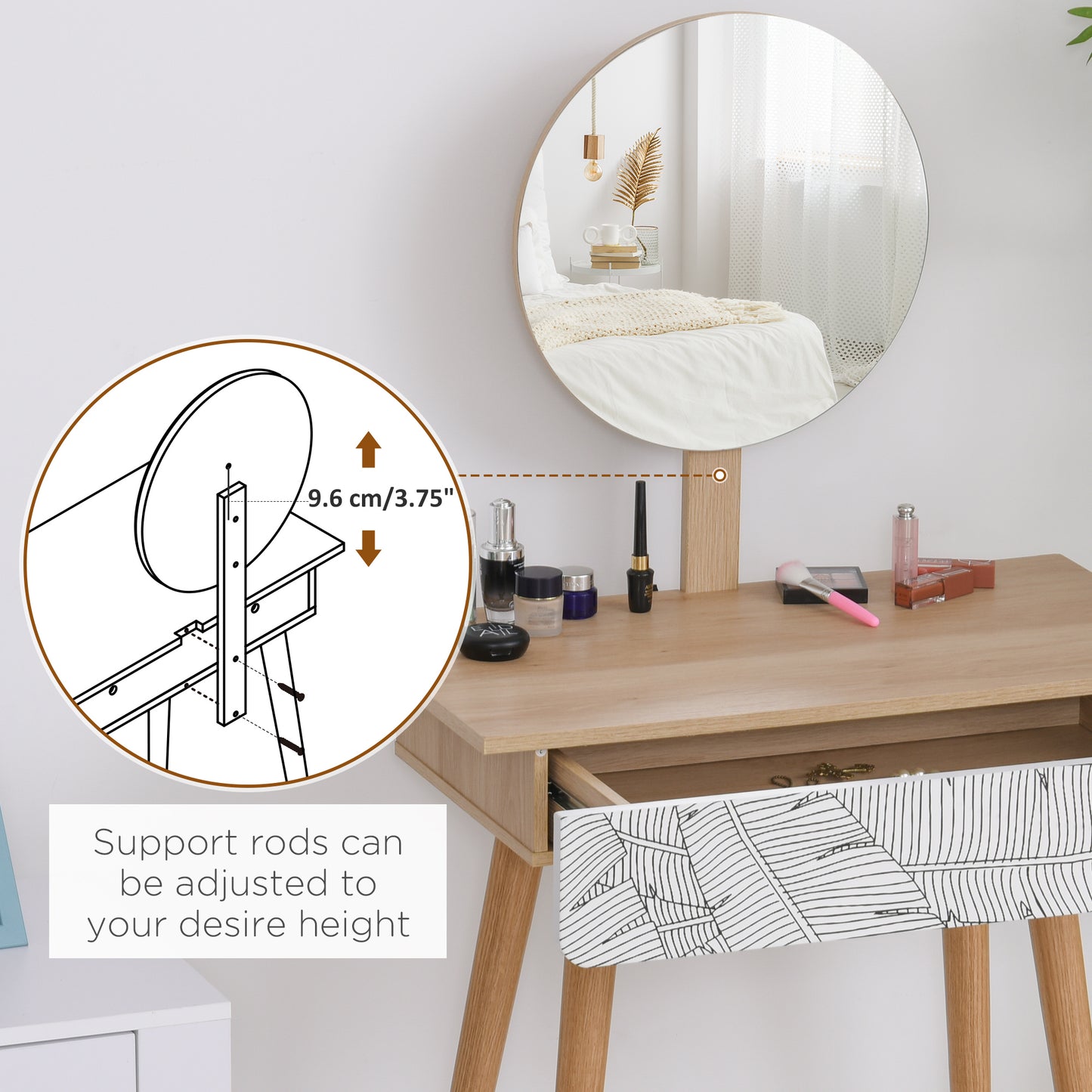 Dressing Table With Drawer and Mirror height adjustable Wooden Oak Colour  Bedroom Dressing Room Elegant and Durable