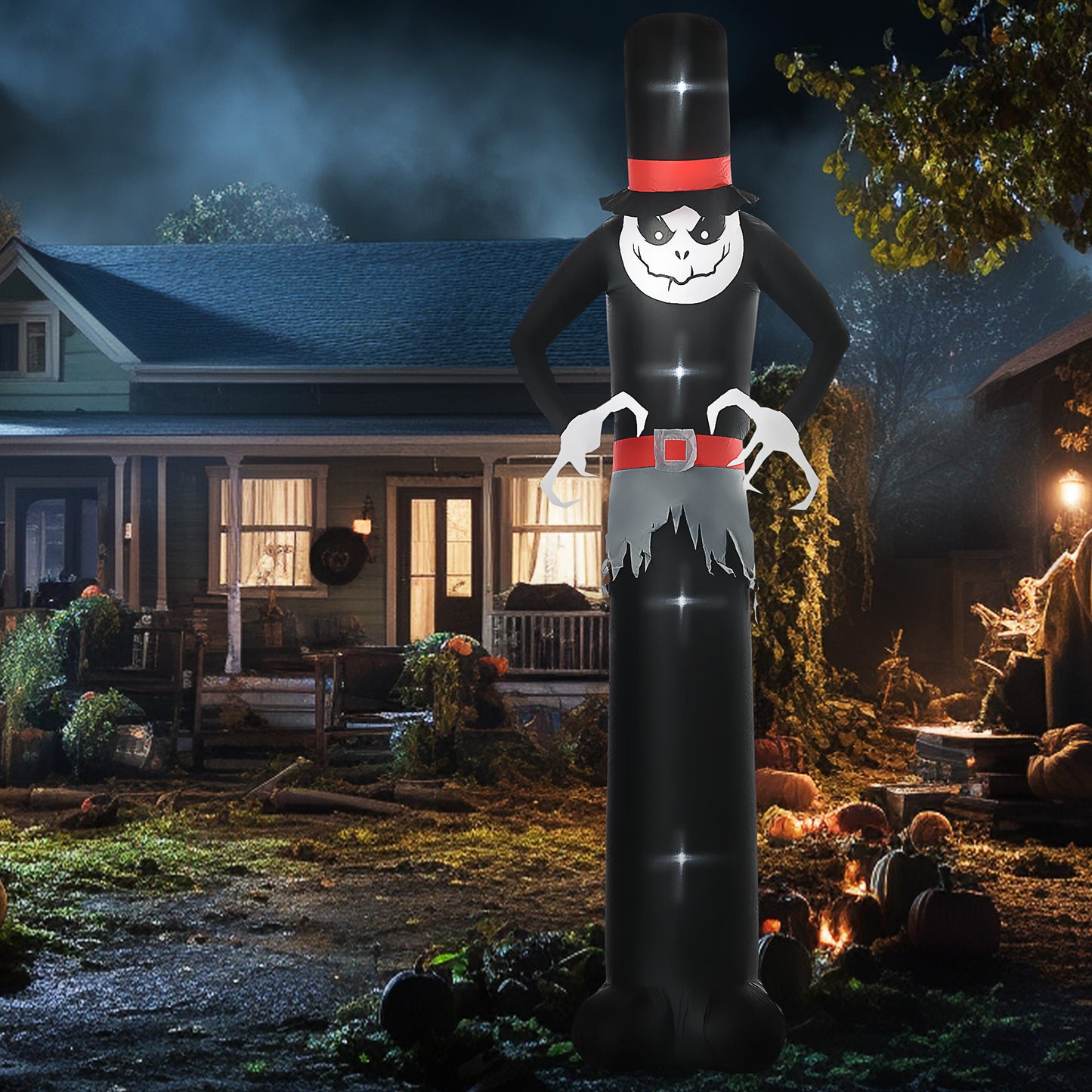Outsunny 10ft Inflatable Halloween Skinny Ghost in a Tall Hat, Blow-Up Outdoor LED Display