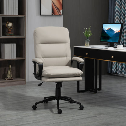 High Back PU Leather Office Chair | Double-Tier Padded Seat | Armrests | 360° Swivel | 5 Wheels | Height Adjustable 108-118cm | 51x43cm Seat | 120kg | Light Grey