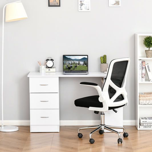 Computer Desk Writing Table PC Workstation Study Laptop Stationery w/ 3 Shelf & Drawers White 120cm