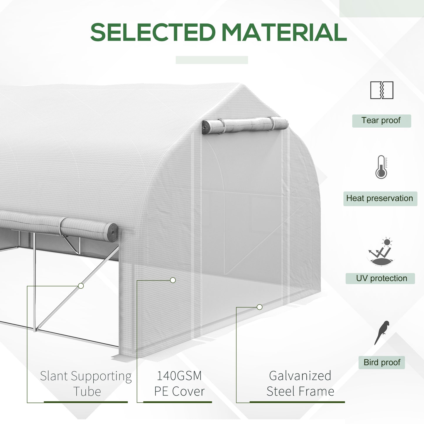 Outsunny 4x3m Walk-in Polytunnel Greenhouse, Zipped Roll Up Sidewalls, Tunnel Warm House Tent w/ PE Cover, Complimentary Plant Labels & Gloves