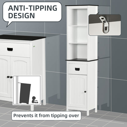 Kleankin Tall Bathroom Cabinet, Freestanding Tallboy Storage Unit with Drawer and Adjustable Shelf for Living Room, White