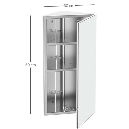 Mirror Cabinet for Bathroom Mirror Cupboard Corner Stainless Steel Wall mounted Single Door 300mm (W)