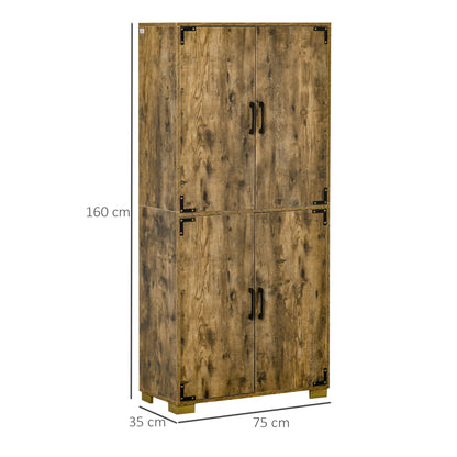Farmhouse Style Tall Cupboard 4-Door Cabinet with Storage Shelves for Bedroom & Living Room, Rustic Wood Effect