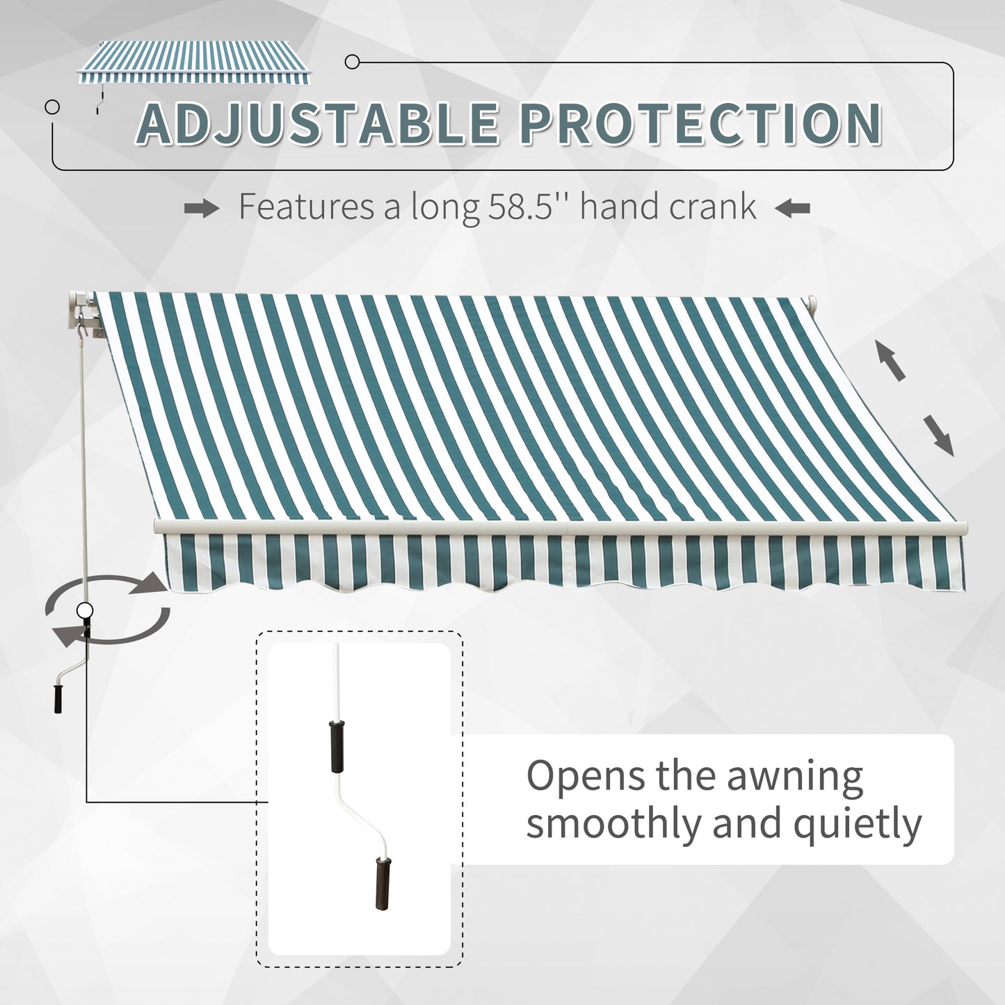 4m x 3(m) Garden Patio Manual Awning Canopy Sun Shade Shelter Retractable Green and White
