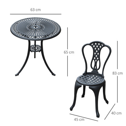 3 Piece Patio Cast Aluminium Bistro Garden Outdoor Furniture Table and Chairs Set Shabby Chic Style