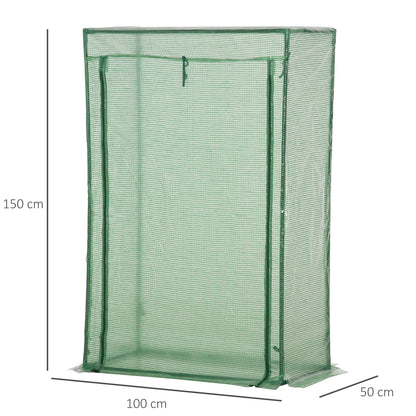 Outsunny 100 x 50 x 150cm Greenhouse Steel Frame PE Cover with Roll-up Door Outdoor for Backyard, Balcony, Garden, Green / Transparent
