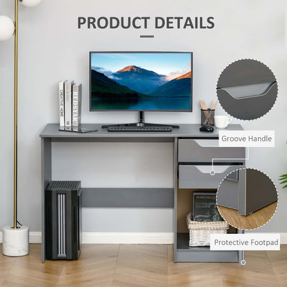 High Gloss Computer Desk with Drawers, Modern Writing Workstation with Storage Cabinet, PC Study Table for Home, Office, Study, Grey