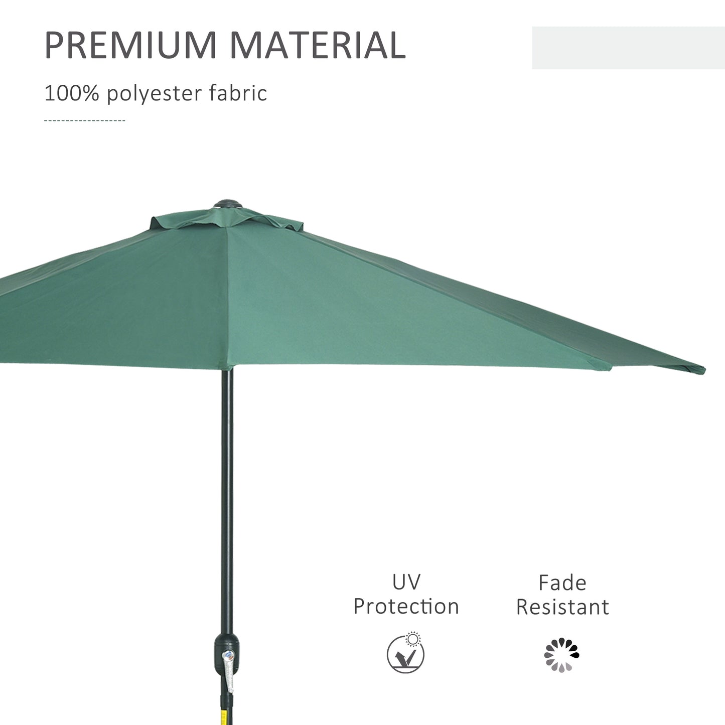 Outsunny 3(m) Half Parasol Semi Round Umbrella Patio Metal Frame Crank Handle for Balcony-- NO BASE INCLUDED, Green