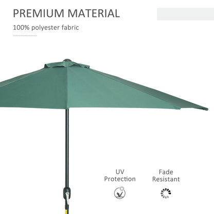 Outsunny 3(m) Half Parasol Semi Round Umbrella Patio Metal Frame Crank Handle for Balcony-- NO BASE INCLUDED, Green