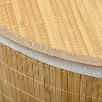 Bamboo Laundry Basket with Lid, 55 Litres Laundry Hamper with Removable Washable Lining,  Corner Washing Baskets, 38 x 38 x 57cm, Natural