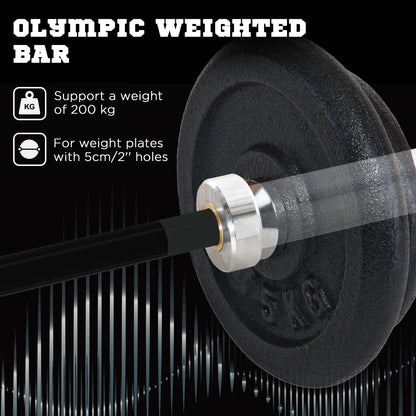 SPORTNOW Olympic Barbell Bar for 2"/5cm Weight Plates with Spring Clips, Home Gym Weight Lifting Bar, 210cm