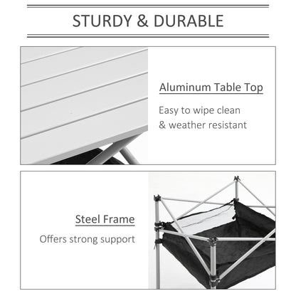 Outsunny Portable Camping Table W/ Mesh Bag Camping Outdoor Dining Foldable W/ Steel Frame Picnic Lightweight Hiking Furniture Desk, Silver Black