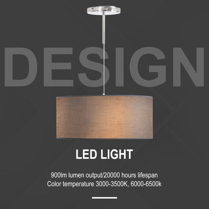 Modern LED Pendant Light Chandelier with Three Lighting Modes Metal Round Base for Living Room, Bedroom, Office, Entrance, Grey, 59 x 59 x 44cm