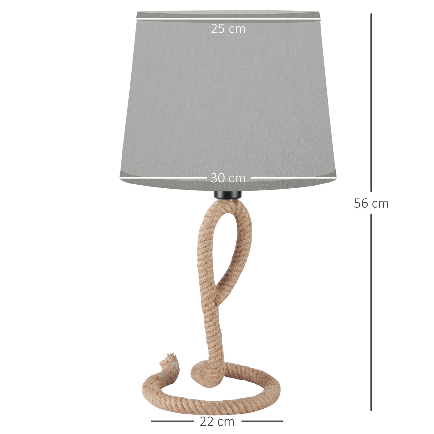 Farmhouse Table Lamp with Rope Base for E27 LED Halogen Bulb, Desk Fabric Light, Bedroom, Living room, Study