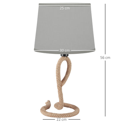 Farmhouse Table Lamp with Rope Base for E27 LED Halogen Bulb, Desk Fabric Light, Bedroom, Living room, Study