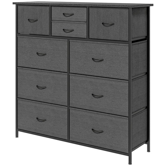 Chest of Drawers, 10 Drawer Dresser with Foldable Fabric Drawers and Steel Frame, Black