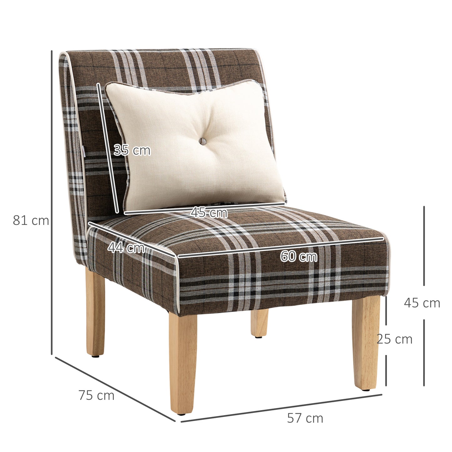 Modern Dining Chair, Linen-Touch Fabric Comfy Chair, Upholstered Armless Kitchen Chair with Rubber Wood Legs, for Living Bedroom, Tawny Brown