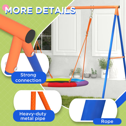 Outsunny Metal Kids Swing Set Nest Swing Seat with A-Frame Structure for Outdoor Use Multicoloured