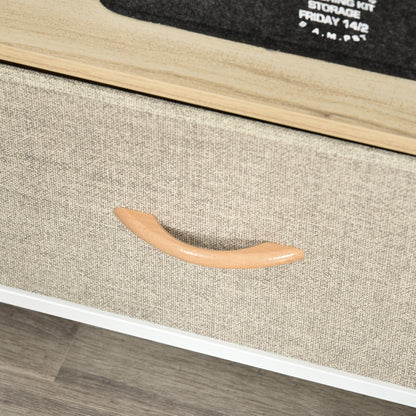 TV Cabinet Console Unit with 2 Foldable Linen Drawers, TV Stand with Shelving for Living Room, Entertainment Room, Maple Wood Effect