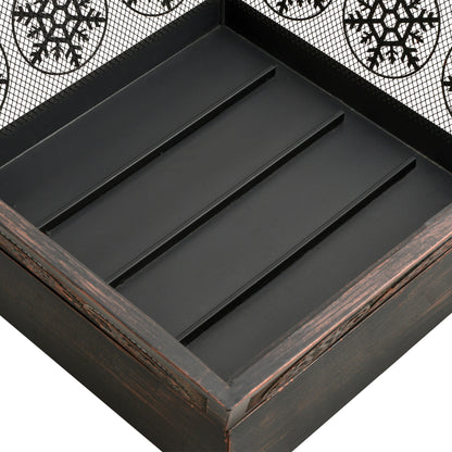 Outsunny Outdoor Fire Pit, Metal Square Firepit Bowl with Spark Screen, Poker for Patio, BBQ, Camping, 61 x 61 x 52cm, Black