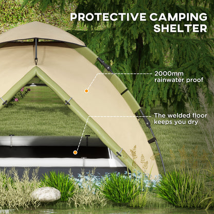 Outsunny 3-4 Man Camping Tent, Family Tent, 2000mm Waterproof, Portable with Bag, Quick Setup, Dark Green