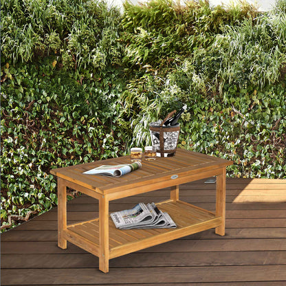 Outsunny 45 x 90cm Natural Acacia Wood Two-Tier Garden Table