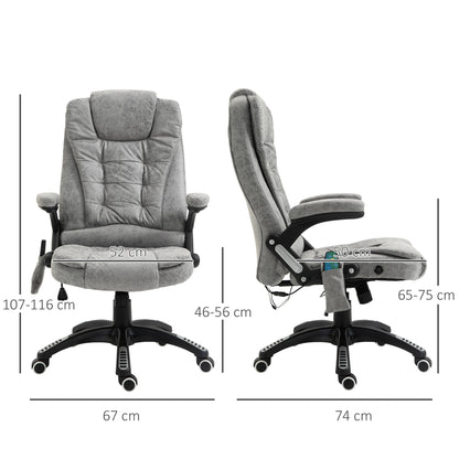 Heated Massage Recliner Office Chair | 6 Point Massage | Microfiber Cloth | High Back | Armrests | 130° Recline | 360° Swivel | Height Adjustable 107-116cm | 120kg | Grey
