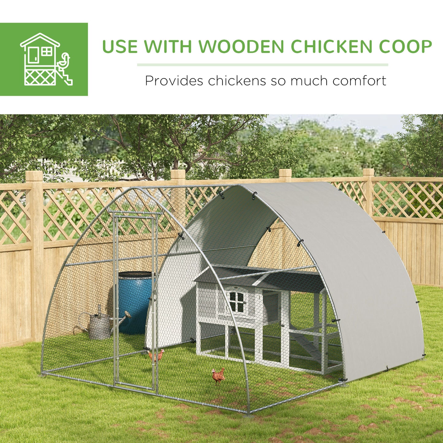 PawHut Galvanised Chicken Coop Outdoor with Cover, for 8-12 Chickens, Hens, Ducks, Rabbits, 3 x 3.8 x 2.2m - Silver Tone