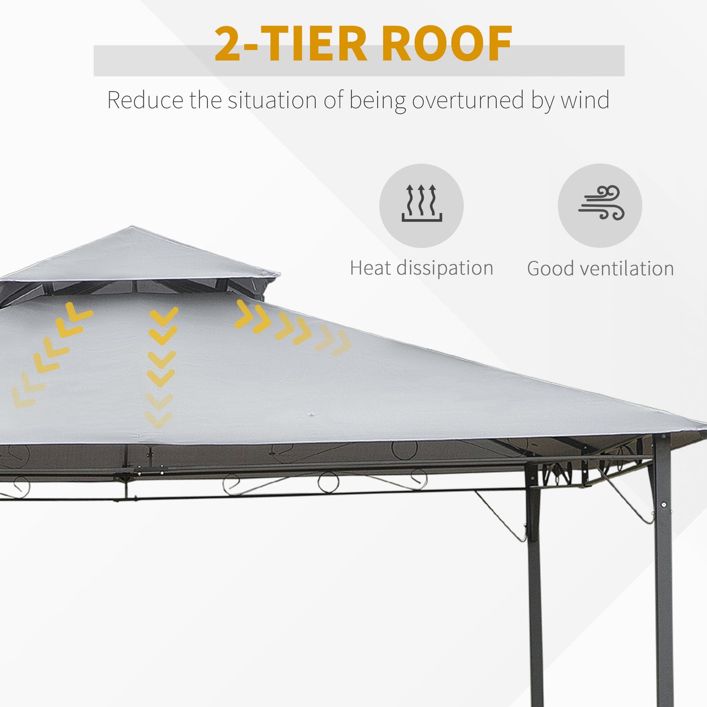 Outsunny 2-Tier Roof Gazebo, 300Lx300Wx264H cm, Steel Frame-Black / Grey