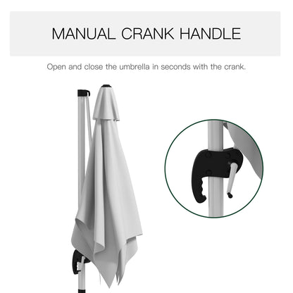 Outsunny 3 x 3(m) Square Cantilever Parasol with Cross Base, Crank Handle, Tilt, 360° Rotation and Aluminium Frame, White