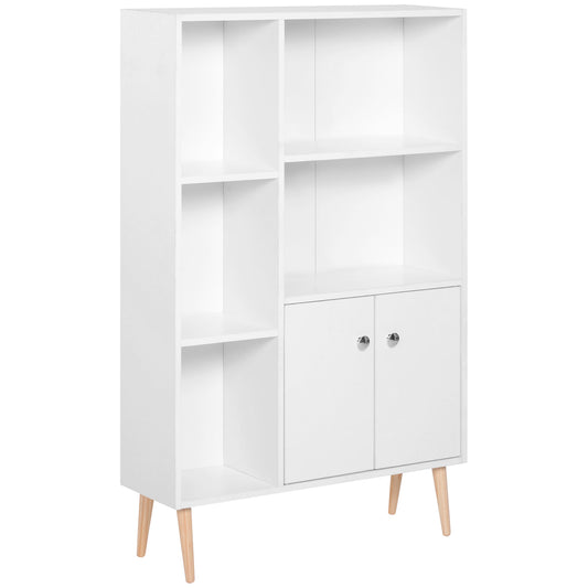 Open Bookcase Storage Cabinet Shelves Unit Free Standing With Two Doors Wooden Display White