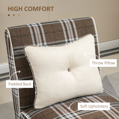 Modern Dining Chair, Linen-Touch Fabric Comfy Chair, Upholstered Armless Kitchen Chair with Rubber Wood Legs, for Living Bedroom, Tawny Brown