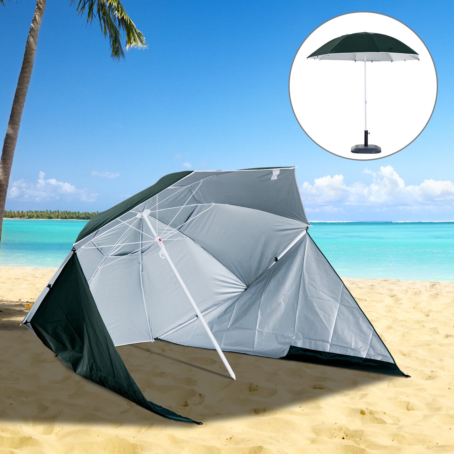 Outsunny All-Weather Beach Umbrella Shelteneer-Green