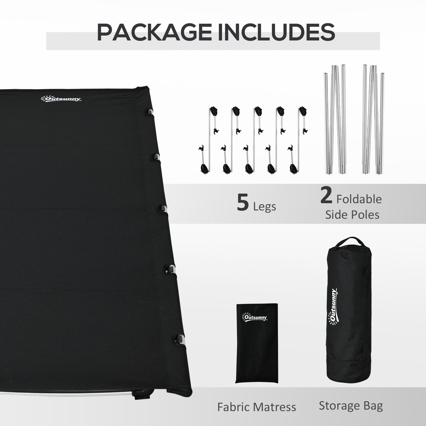 Outsunny Lightweight Camping Bed, Aluminium Portable Camp Cot Sleeping Bed w/Strong Support 150kg and Carry Bag for Adults Outdoor Overnighter Camping